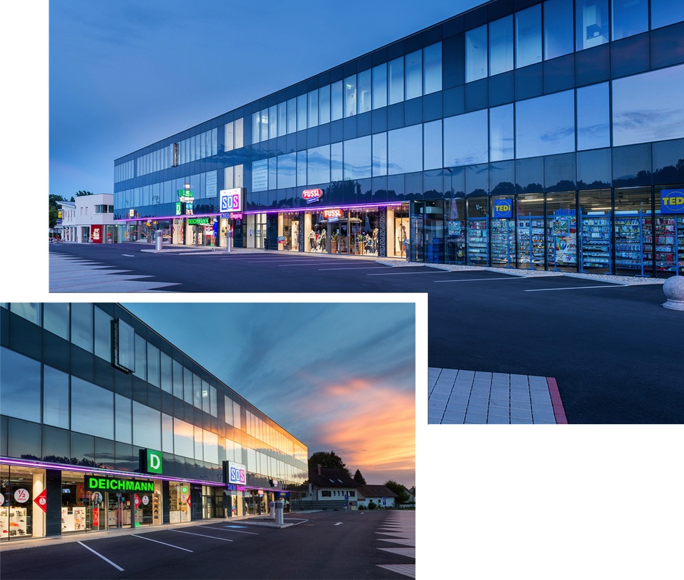 Außenansicht des SOS Süd Ost Shopping in Bad Radkersburg